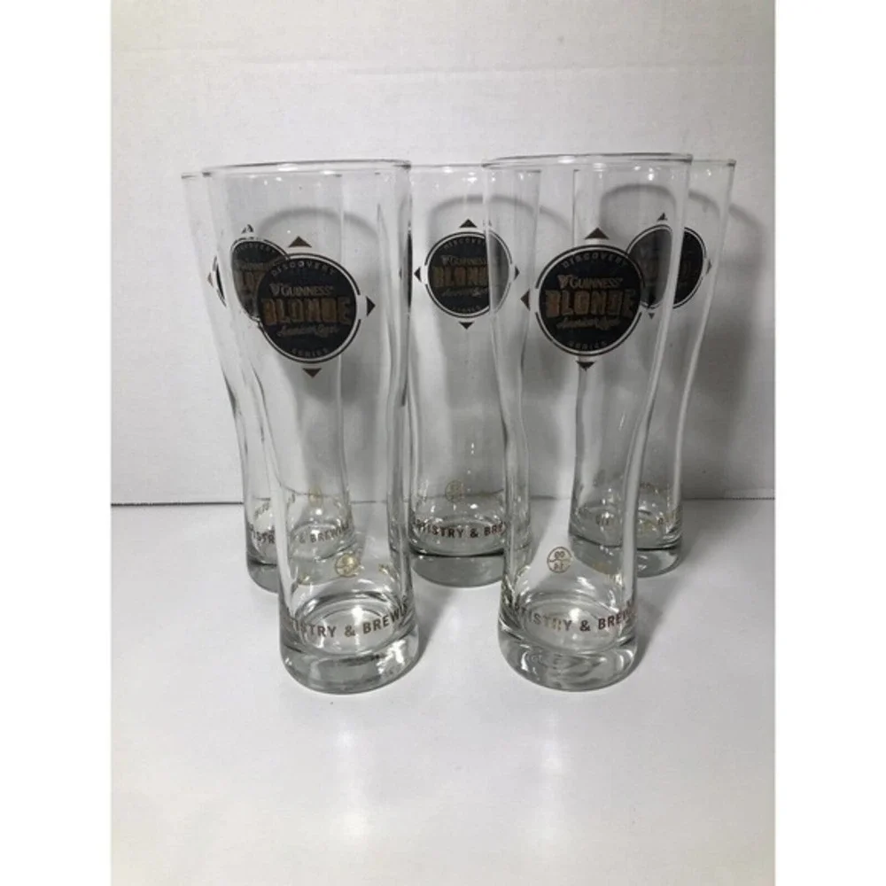 Guinness Blonde American Lager Beer Glass - Dublin Ireland BREWERY SET OF FIVE